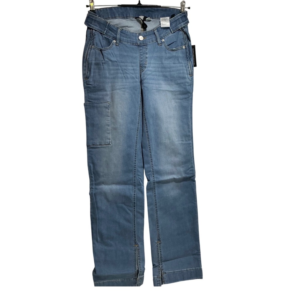 D&Co Womens Medium Wash Straight Leg Utility Denim Jeans Ankle Slit Size 8